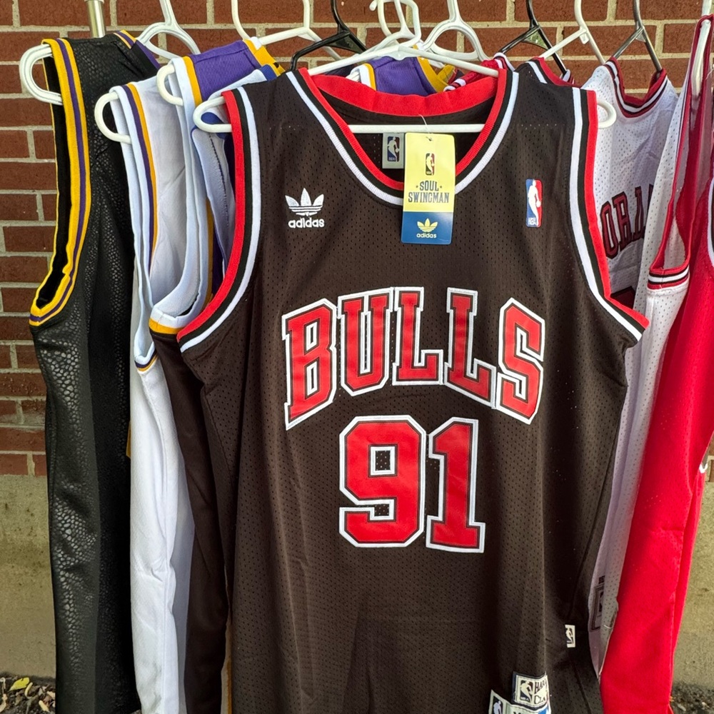 Adidas Bulls 91 Black and Red Jersey